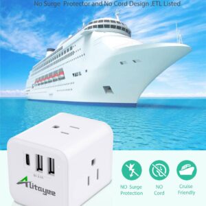 Alitayee USB C Multi Plug Outlet Extender,USB Outlet Splitter, Cube Multi Plug Adapter with 3 Outlets and 3 USB 15.5W Fast Charging, No Surge Protector for Cruise Travel Home Office ETL Listed White