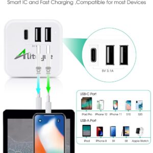 Alitayee USB C Multi Plug Outlet Extender,USB Outlet Splitter, Cube Multi Plug Adapter with 3 Outlets and 3 USB 15.5W Fast Charging, No Surge Protector for Cruise Travel Home Office ETL Listed White