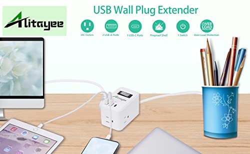 Alitayee Travel Power Strip, Portable Power Strips with 3 Outlets 3 USB Ports 15.5W Fast Charging and 6 ft Flat Plug Extension Cord No Surge Protector for Cruise Travel Hotel College Dorm Home Office