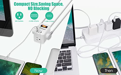 Alitayee Travel Power Strip, Portable Power Strips with 3 Outlets 3 USB Ports 15.5W Fast Charging and 6 ft Flat Plug Extension Cord No Surge Protector for Cruise Travel Hotel College Dorm Home Office