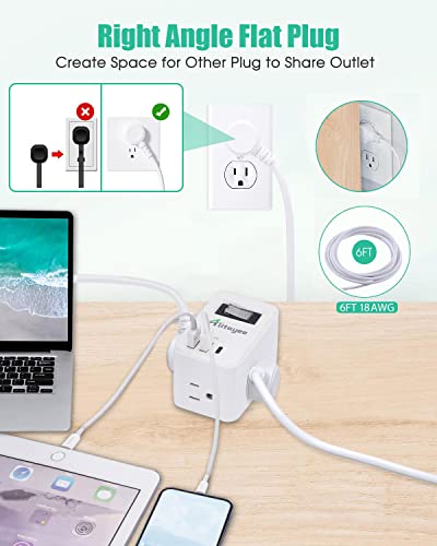 Alitayee Travel Power Strip, Portable Power Strips with 3 Outlets 3 USB Ports 15.5W Fast Charging and 6 ft Flat Plug Extension Cord No Surge Protector for Cruise Travel Hotel College Dorm Home Office