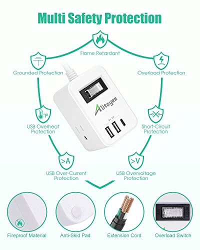 Alitayee Travel Power Strip, Portable Power Strips with 3 Outlets 3 USB Ports 15.5W Fast Charging and 6 ft Flat Plug Extension Cord No Surge Protector for Cruise Travel Hotel College Dorm Home Office