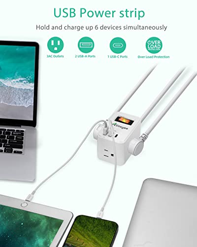 Alitayee Travel Power Strip, Portable Power Strips with 3 Outlets 3 USB Ports 15.5W Fast Charging and 6 ft Flat Plug Extension Cord No Surge Protector for Cruise Travel Hotel College Dorm Home Office