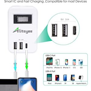 Alitayee Travel Power Strip, Portable Power Strips with 3 Outlets 3 USB Ports 15.5W Fast Charging and 6 ft Flat Plug Extension Cord No Surge Protector for Cruise Travel Hotel College Dorm Home Office