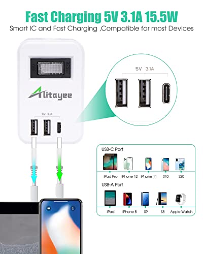 Alitayee Travel Power Strip, Portable Power Strips with 3 Outlets 3 USB Ports 15.5W Fast Charging and 6 ft Flat Plug Extension Cord No Surge Protector for Cruise Travel Hotel College Dorm Home Office