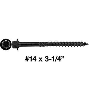 Jake Sales N.14 X 3-1/4inches Heavy Duty Black Timber/Log/Landscaping Wood Screws - Exterior Coated Heavy Duty Screws - ~50 Screw Count - Heavy Duty Black Log Wood Screws