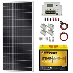 ExpertPower 100W 12V Solar Power Kit with Battery : 100W 12V Solar Panel + 10A Charge Controller + 21Ah Gel Battery