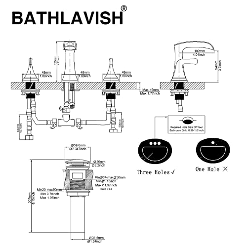 BATHLAVISH Oil Rubbed Bronze Bathroom Faucet 3 Hole, Widespread Waterfall Bathroom Faucet, 2-Handle Bathroom Faucet, Modern 8 Inch Vanity RV Lavatory with Pop Up Drain with Overflow