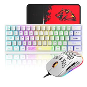 60% gaming keyboard and mouse combo samll mini rgb led backlight mechanical feeling and rgb 6400 dpi honeycomb optical mouse,gaming mouse pad for gamers and typists