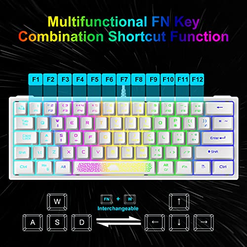 60% Gaming Keyboard and Mouse Combo Samll Mini RGB LED Backlight Mechanical Feeling and RGB 6400 DPI Honeycomb Optical Mouse,Gaming Mouse pad for Gamers and Typists