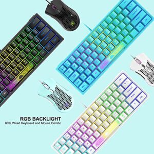 60% Gaming Keyboard and Mouse Combo Samll Mini RGB LED Backlight Mechanical Feeling and RGB 6400 DPI Honeycomb Optical Mouse,Gaming Mouse pad for Gamers and Typists