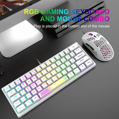 60% Gaming Keyboard and Mouse Combo Samll Mini RGB LED Backlight Mechanical Feeling and RGB 6400 DPI Honeycomb Optical Mouse,Gaming Mouse pad for Gamers and Typists