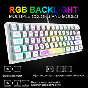 60% Gaming Keyboard and Mouse Combo Samll Mini RGB LED Backlight Mechanical Feeling and RGB 6400 DPI Honeycomb Optical Mouse,Gaming Mouse pad for Gamers and Typists