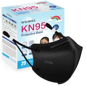 wwdoll kids kn95 face mask 25 pack, 5-layers breathable kn95 masks for children, black