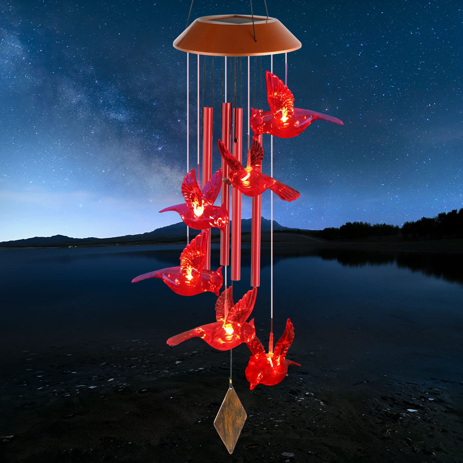 Cardinal Bird Solar windchimes Outdoor, Garden Christmas Lights,red Bird Garden Decor,Father Gift, Mother Gift, Mothers Day for Grandma,Sister Gifts,Gardening Gifts for Women,Friend Birthday Gift