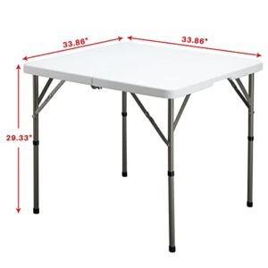 ALIMORDEN 2.85ft Square Bi-Folding Table, 34" Portable Plastic Dining Table, Event Commercial Table, Indoor&Outdoor Heavy Duty Trestle Table for Wedding, Party, BBQ, Garden, Patio, White Granite