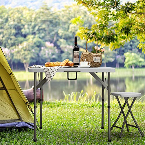 ALIMORDEN 2.85ft Square Bi-Folding Table, 34" Portable Plastic Dining Table, Event Commercial Table, Indoor&Outdoor Heavy Duty Trestle Table for Wedding, Party, BBQ, Garden, Patio, White Granite