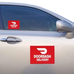 UPGRADED Doordash Car Magnets Door Signs And Stickers for Delivery Drivers (Set of 4) 11×7 and 4×4 (Red Background DD)