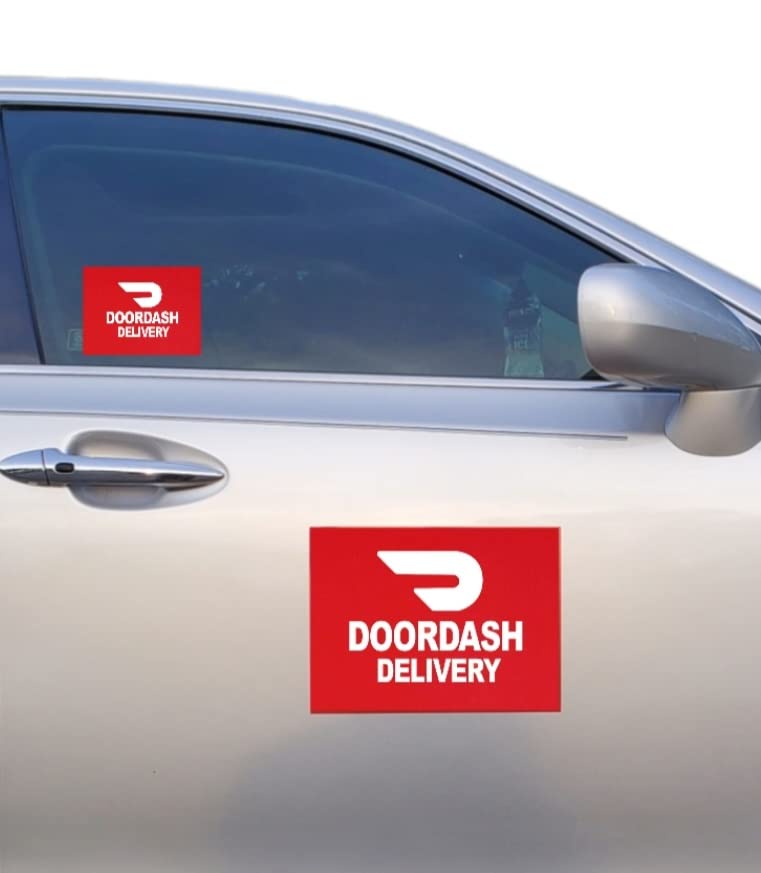 UPGRADED Doordash Car Magnets Door Signs And Stickers for Delivery Drivers (Set of 4) 11×7 and 4×4 (Red Background DD)