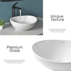 Davivy 16'' X 13.5'' Oval Vessel Sink with Pop Up Drain,Bathroom Sinks Above Counter,White Vessel Sink,Bathroom Vessel Sinks,Ceramic Vessel Sink,Counter top Sink,Oval Sink Bowls for Bathroom