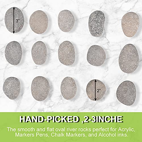 JINNSEIYOI 20PCS River Rocks for Painting, 2-3in Unpolished Stones Assorted Size, Perfect for Painting and Crafting, Family Time, Kid Party and Outdoor Rock Art Garden Decor