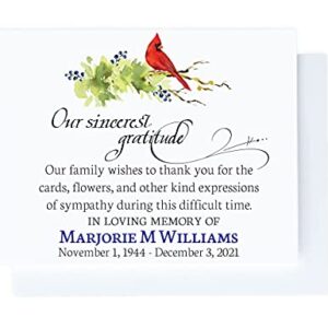 Personalized Funeral Thank You Cards with Cardinal, A2 Folded Cards, Choose Quantity, Sympathy Acknowledgement Cards Red Bird, Celebration of Life Thank You Notes for Friends with Matching Envelopes