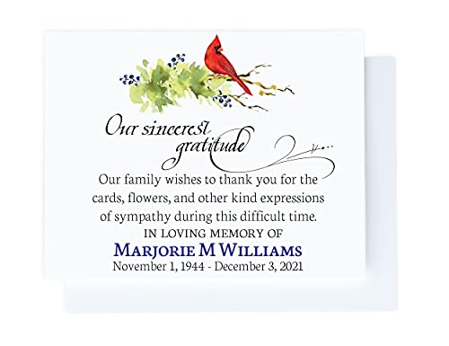 Personalized Funeral Thank You Cards with Cardinal, A2 Folded Cards, Choose Quantity, Sympathy Acknowledgement Cards Red Bird, Celebration of Life Thank You Notes for Friends with Matching Envelopes