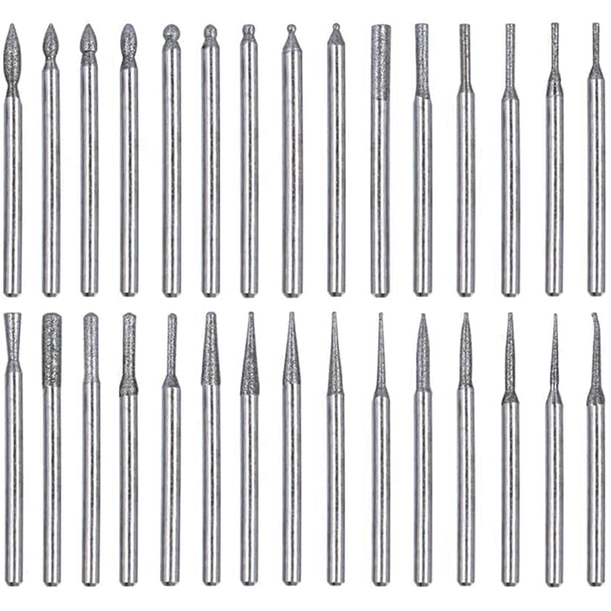 KEWAYO Diamond Drill Bit Set, Glass Gemstone Metal with 2.35mm Bur Shank for Jewelry,Glass,Stone,Ceramic,Gemstones Lapidary Pack of 30