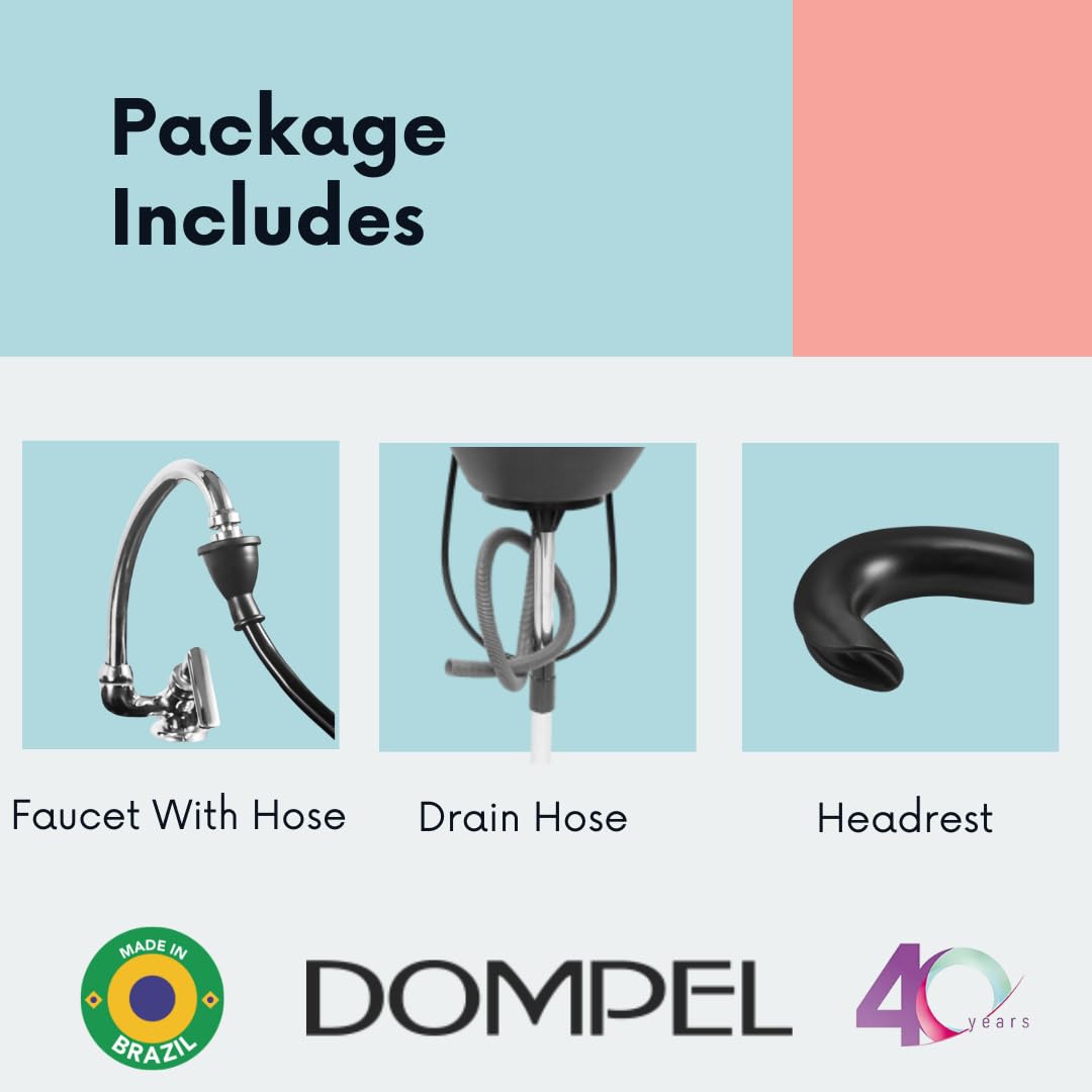 DOMPEL Bundle Wash Unit | Portable Shampoo Bowl | Shampoo Bowl For Sink For Home | Incl. Drain, Faucet Hose & Headrest | Built - Portable Hair Washing Sink & Portable Sink For Washing Hair