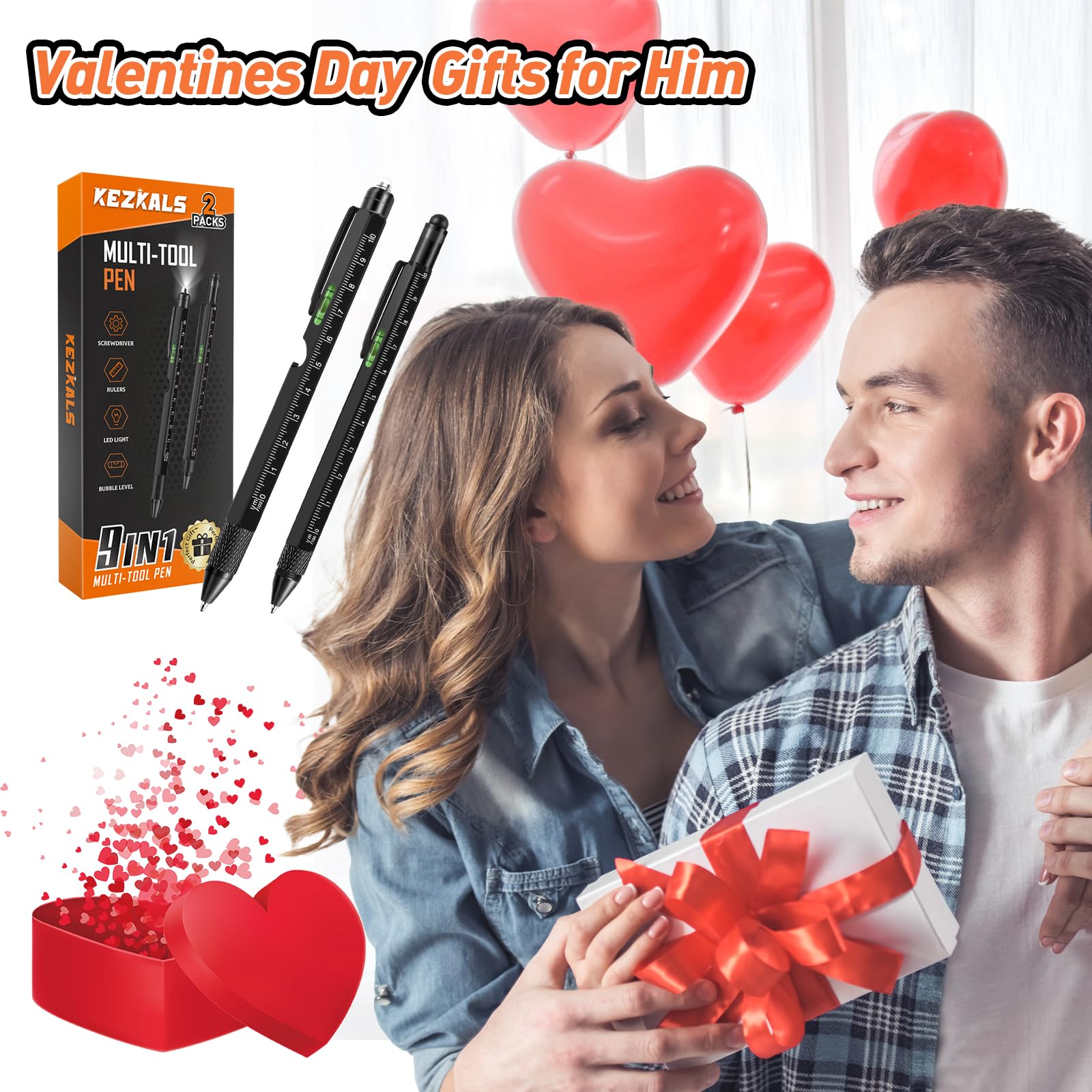 KEZKALS Valentines Day Gifts for Him, Birthday Gifts for Men 9 in 1 Multitool Pen, Men Valentines Day Gifts for Boyfriend/Husband/Dad/Grandpa, Unique Tools Gadgets Gifts for Men Who Have Everything