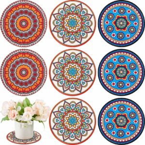 6 pcs boho plant pot mat absorbent non slip pot plant pad round plant coaster mat gardening indoor outdoor flower plant protect mat for table desk floor plant, 5.9 inches (vivid style)