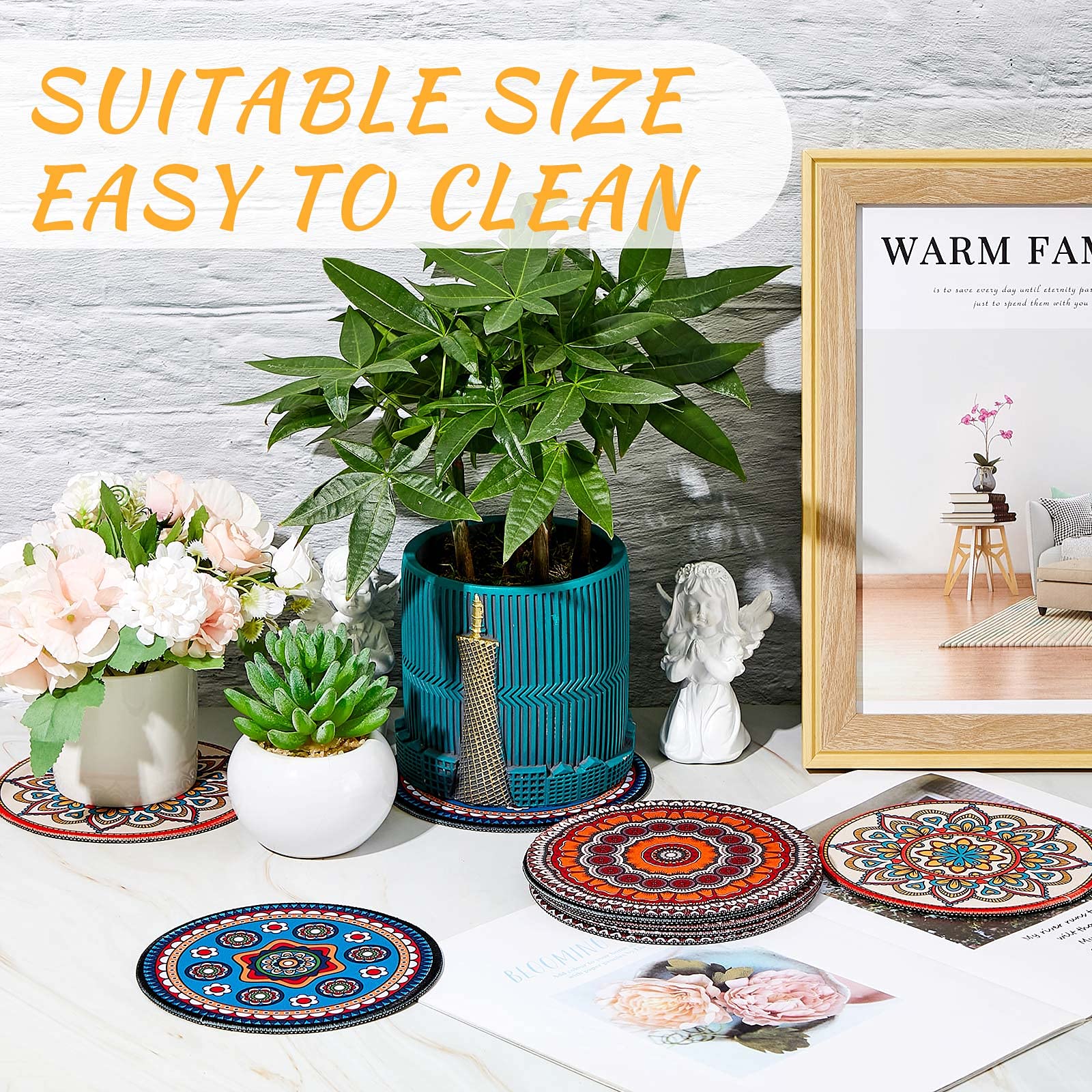 6 Pcs Boho Plant Pot Mat Absorbent Non Slip Pot Plant Pad Round Plant Coaster Mat Gardening Indoor Outdoor Flower Plant Protect Mat for Table Desk Floor Plant, 5.9 Inches (Vivid Style)