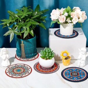 6 Pcs Boho Plant Pot Mat Absorbent Non Slip Pot Plant Pad Round Plant Coaster Mat Gardening Indoor Outdoor Flower Plant Protect Mat for Table Desk Floor Plant, 5.9 Inches (Vivid Style)