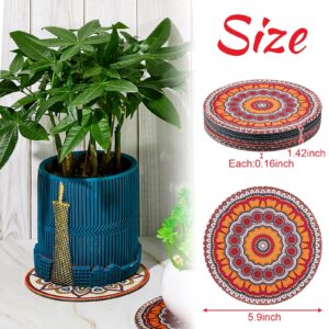 6 Pcs Boho Plant Pot Mat Absorbent Non Slip Pot Plant Pad Round Plant Coaster Mat Gardening Indoor Outdoor Flower Plant Protect Mat for Table Desk Floor Plant, 5.9 Inches (Vivid Style)