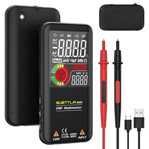 suettla digital multimeter auto ranging rechargeable smart multimeter tester with emf detector, lcd 3 color display voltage tester measure voltage resistance continuity diode duty-cycle capacitance