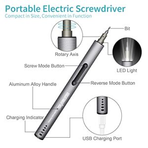 Mini Electric Screwdriver Set, Portable Rechargeable Cordless Power Screwdriver Set with 20 Precision Bits 3 LED Magnetic Repair Automatic Manual Tool Handy for Phone Watch Camera Laptop Toys