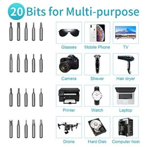 Mini Electric Screwdriver Set, Portable Rechargeable Cordless Power Screwdriver Set with 20 Precision Bits 3 LED Magnetic Repair Automatic Manual Tool Handy for Phone Watch Camera Laptop Toys