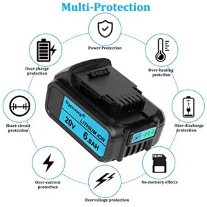 UADCA 2 Pack 6.0Ah 20 Volt Replacement Battery for Dewalt 20V Battery Compatible with Dewalt 20 Volt Max XR DCB205 DCB204 DCB206 DCB205-2 DCB200-2 DCB180 DCB200 DCD DCF DCG Cordless Power Tools