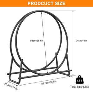 Mr IRONSTONE 41 inch Firewood Rack, Firewood Log Hoop for Indoor Fireplace Wood Storage Ring, Round Tubular Steel for Patio Deck Metal Log Holder Outdoor Fireplace Pit Patio Deck Porch Lumber Stacker