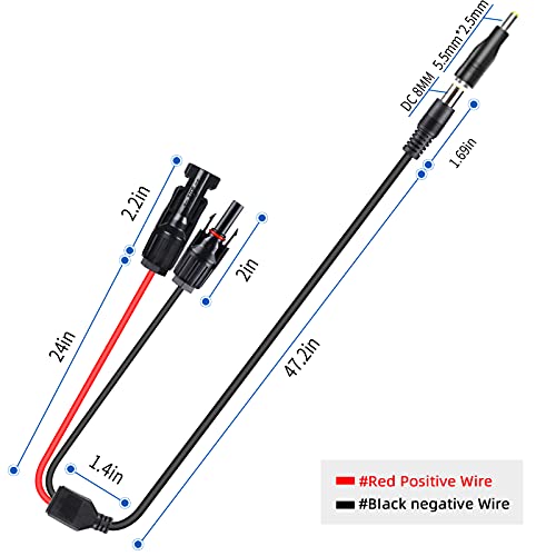 Vemote Solar Panel to 8MM Adapter Cable, DC 8mm Input Solar Generator Portable Power Station (with 5.5MMx2.5 Converter). (6FT/1.8M)