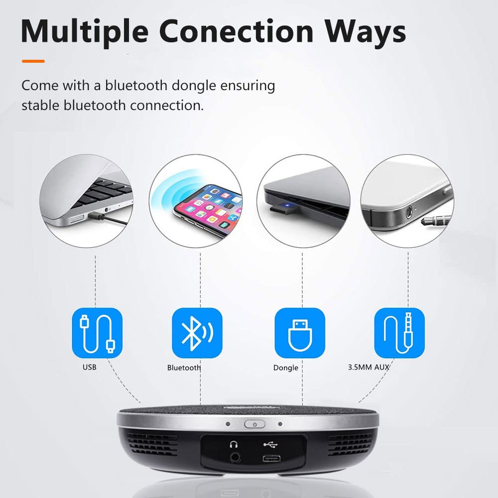 TONGVEO Wireless Speakerphone Conference Speaker,Daisy Chain 2.4G USB Speaker with Expandable Microphone with 360° Voice Pickup,Full Duplex Speakerphone Noise Canceling Mics for 20 People Conference