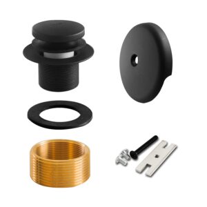 sento black tip-toe bathtub drain trim set assembly stopper kit, fit both 1-1/2 inch or 1-5/8 inch strainer and stopper, heavy duty metal with matching screws, easy installation, matte black