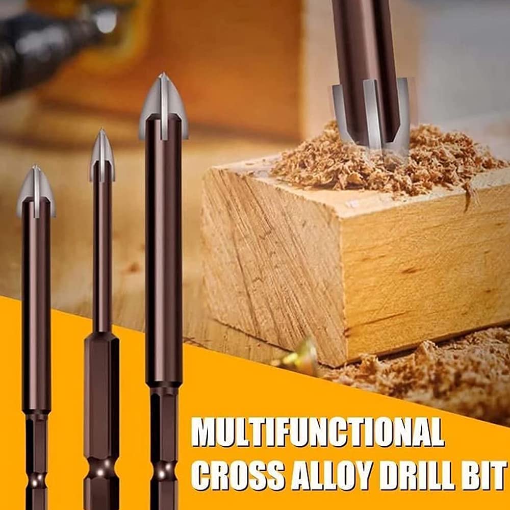 YRJHF 5/7PCS Efficient Universal Drilling Tool, Titanium Combination Drill Tap Bits Set, Triangle Drill Bit, Glass, Tile and Concrete Drill Bit, Multifunctional Cross Alloy Drill Bit Tip Tools (7PCS)