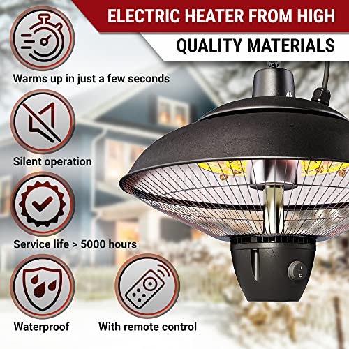 Outdoor Patio Heater - Electric Outdoor Heater - Ceiling Mounted Patio Heater - Waterproof Space Heater Lamp For Patio - Remote control electric heater outdoor- Hanging heater outdoor and indoor use