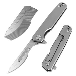 olitans t010 folding scalpel titanium alloy edc outdoor unpacking pocket knife with 10pcs #24 replaceable blades
