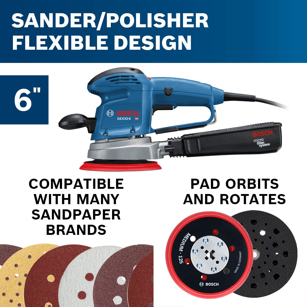 BOSCH GEX33-6N 6 In. Multi-Hole Random Orbit Sander/Polisher