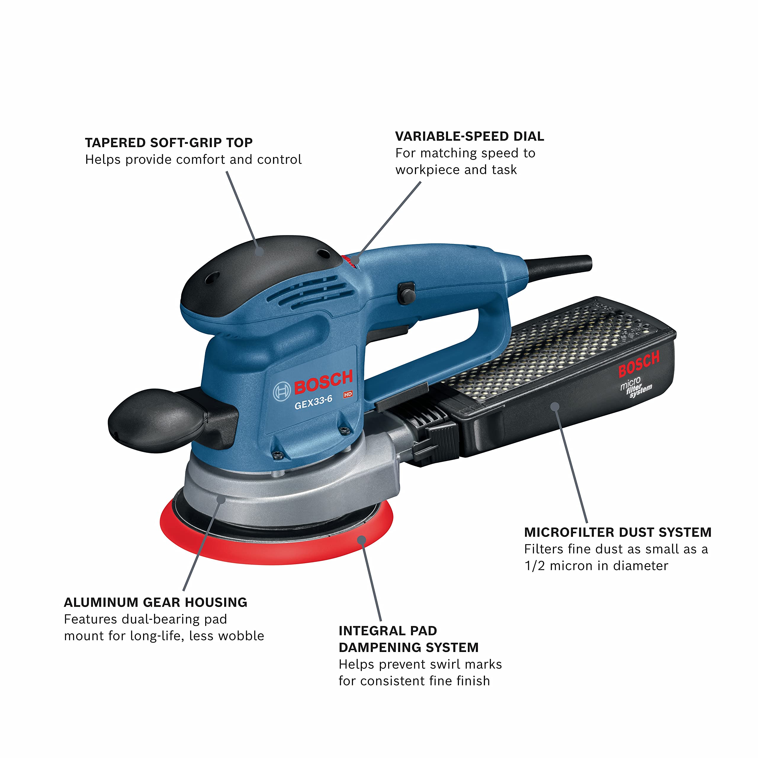 BOSCH GEX33-6N 6 In. Multi-Hole Random Orbit Sander/Polisher