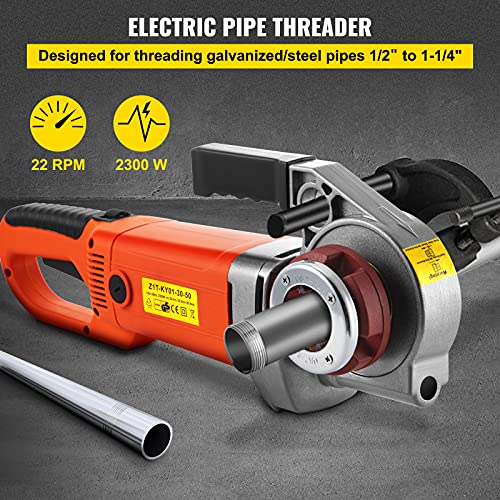 VEVOR Electric Pipe Threader, 2300W Pipe Threading Machine, Heavy-Duty Hand-Held Power Drive Kit, 110V Pipe Threader Machine Copper Motor, Portable Pipe Threader w/ 4 Dies 1/2"-1 1/4" & Carrying Case