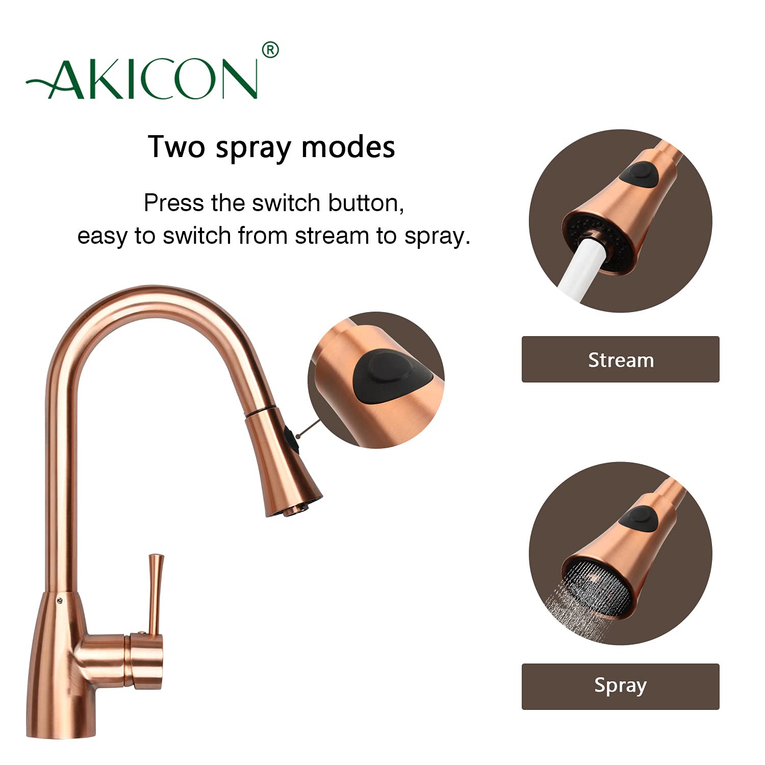 Copper Kitchen Faucet with Soap Dispenser, Single Handle Solid Brass High Arc Pull Down Sprayer Head Kitchen Sink Faucets with Deck Plate OH455