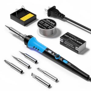 soldering iron kit, 60w gun with ceramic heater, 9-in-1 solder kit tool, adjustable temperature 200 to 450℃, iron tips, wire, solder stand for welding and repairing